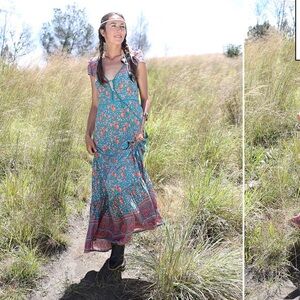 Tulle and Batiste LILY BOHO CAPSLEEVE MAXI DRESS - FLORENCE GREEN, Size XS